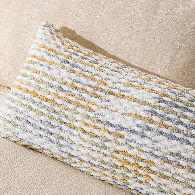 AmHoo Boho Chenille Pillow Cover Decorative Tufted Pillowcase for Couch Bed Sofa Bedroom Living Room Modern 14 x 36-Inch Grey