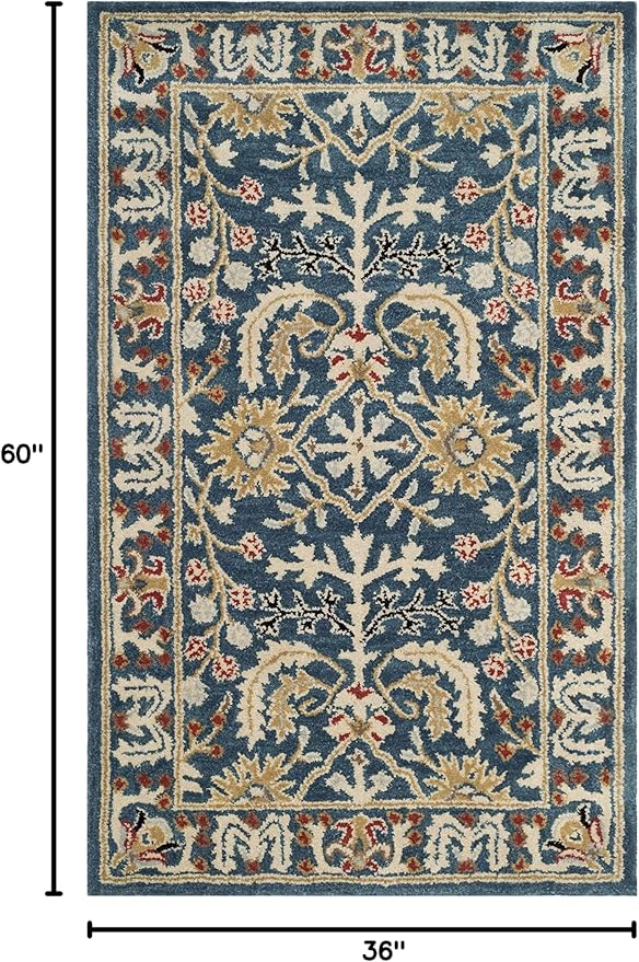 SAFAVIEH Antiquity Collection 3' x 5' Dark Blue/Multi AT64B Handmade Traditional Oriental Premium Wool Area Rug