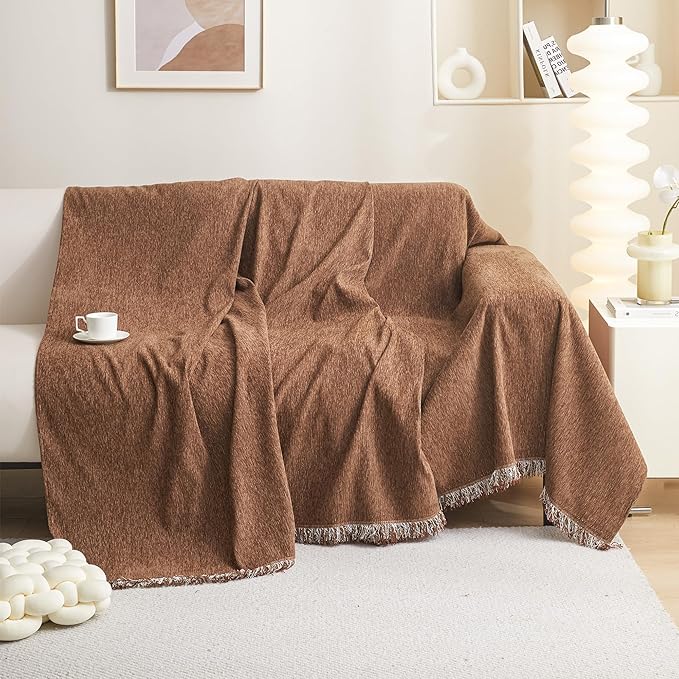 MEETSKY Couch Cover Sofa Cover Washable,Chenille Sofa Covers for 2 Cushion Couch Sofa, Sofa Slipcover Loveseat Pet Couch Covers for Sectional Sofa, 71" x 118", Camel
