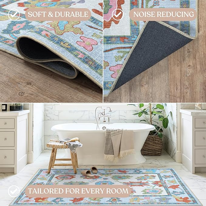 Fame Living Oushak Rug, Colorful Vintage Eclectic Turkish Floral Pastel Large Oversized Area Rugs for Living Room Dining Bedroom Kitchen Bathroom 2'x3'