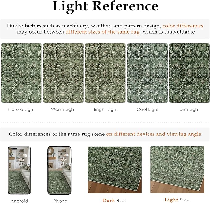 Green Area Rug 3x5 Washable Office Entryway Carpet Soft Vintage Indoor Kitchen Living Room Door Mat Traditional Retro Distressed Thicker Throw Small Rug Bedroom Dining Room Bathroom