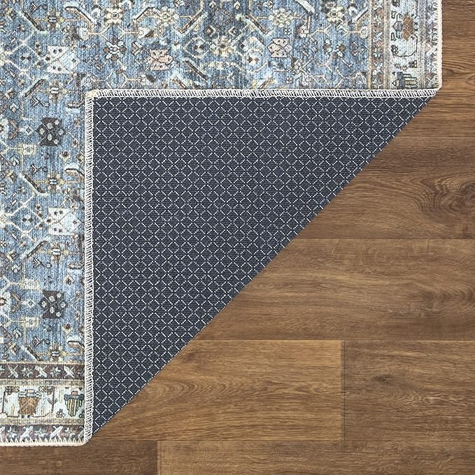 Bloom Rugs Washable Non-Slip 4' x 6' Rug - Blue/Beige Traditional Area Rug for Living Room, Bedroom, Dining Room, and Kitchen - Exact Size: 4' x 6'