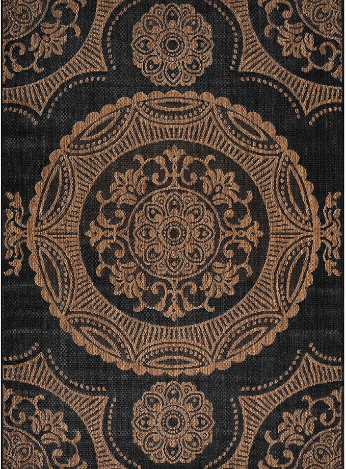 Medallion Outdoor Rug 10x14 Washable Outside Carpet for Indoor Patio Porch Waterproof Easy Cleaning Non Shedding Area Rugs Nut Brown 10 x 14