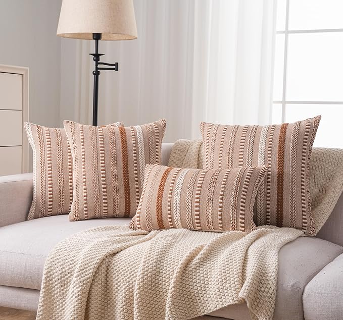 Boho Throw Pillow Covers 22x22 Inch Set of 2, Farmhouse Decorative Couch Pillow Cases, Brown Accent Pillows of Bed, Sofa Bedroom Living Room Home Decor Cushion Cover