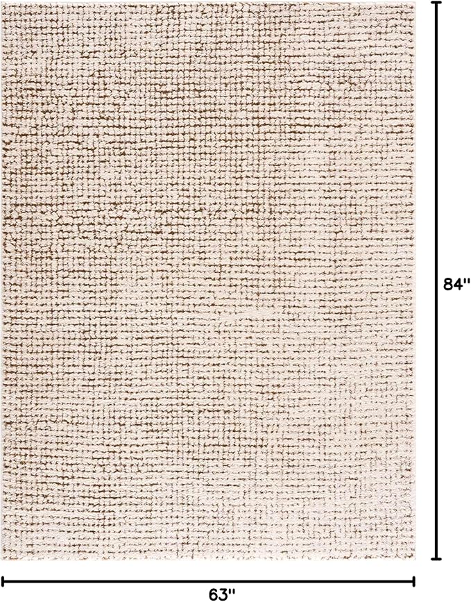 Hauteloom Keita Contemporary Mosaic Area Rug - High Pile Fluffy Soft Shag Carpet for Living Room, Bedroom - Cream, Brown - 5'3" x 7' (5x7)