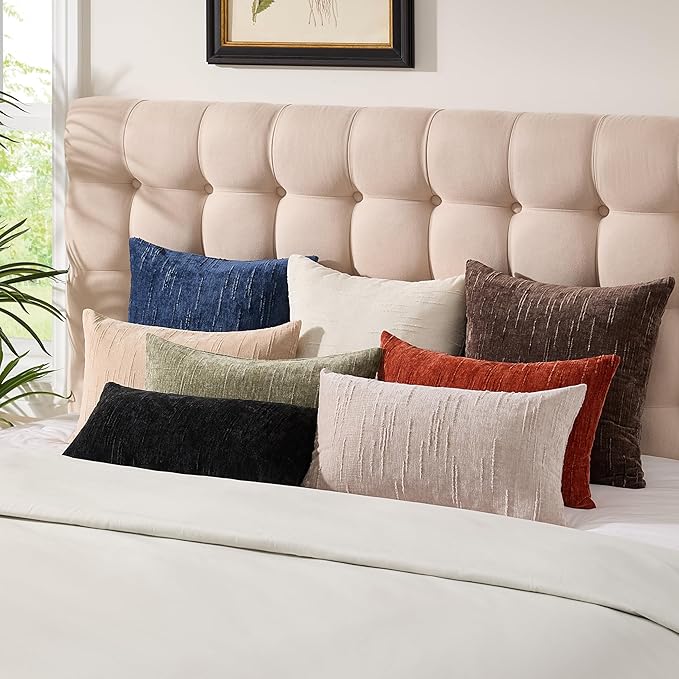 Set of 2 Soft Textured Throw Pillow Covers 24x24, Invisible Zipper Neutral Cushion Cases, Easy - Care Decorative Farmhouse Decor for Living Room Couch (Khaki, 24" x 24" (Pack of 2))