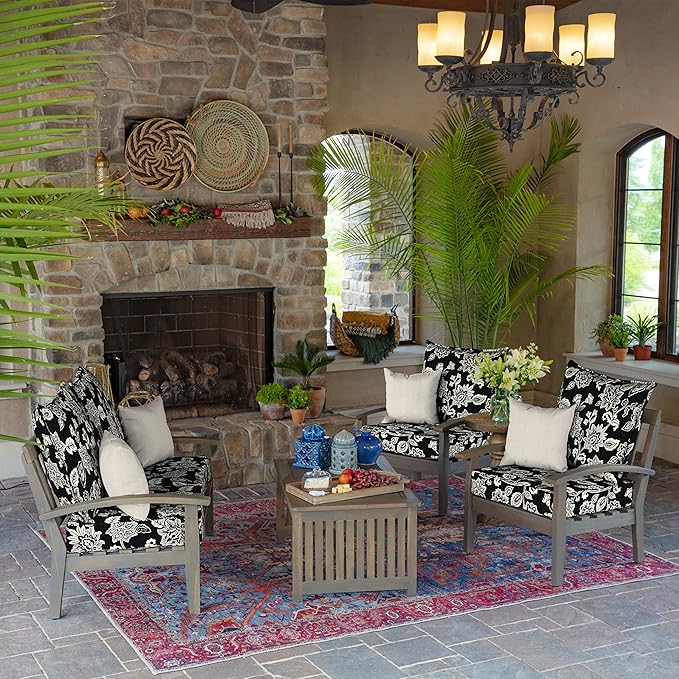 Arden Outdoor Deep Seat Cushion Set, 22 in x 24 in, Weather-Proof, Rain-Proof, Fade Resistant Patio Cushion Ashland Black Jacobean