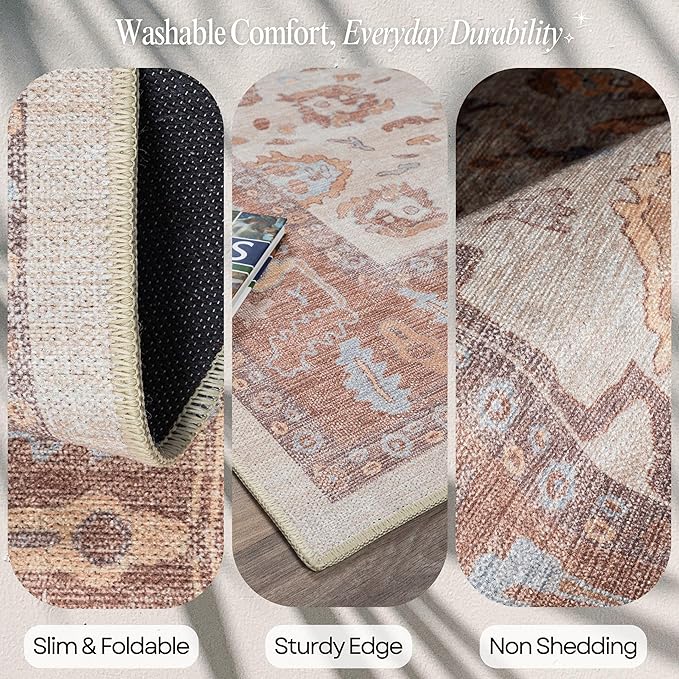 Fame Rugs Brown Modern Oushak Rug 2x3, Vintage Doormat Turkish Colorful Oriental Antique Inspired Washable Small Area Rug, Luxury Living Room Bedroom (383BB, 2' x 3')