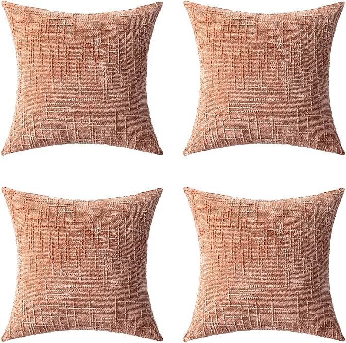 Decorative Throw Pillow Covers 20x20 Inch Set of 4, Soft Solid Farmhouse Chenille Couch Pillows, Spring Pillow Covers for Couch Sofa Bed Living Room Home Decor Pillowcase, Coral
