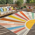 Multicolored Outdoor Indoor Area Rug Boho Sun Rainbow Washable Outdoor 8x10 Patio Rugs Medieval Aesthetic Vintage Abstract Art Non-Slip Carpet for Living Room, Patio, Porch, Pool Deck (8x10)
