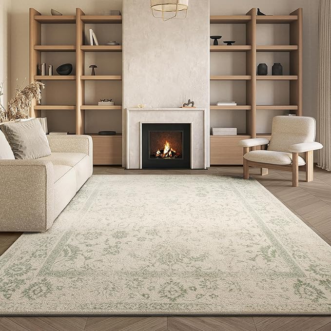 SAFAVIEH Adirondack Collection Area Rug - 9' Square, Ivory & Sage, Distressed Vintage Floral Design, Non-Shedding & Easy to Clean, Ideal for Living Room, Bedroom, Dining Space (ADR109V)