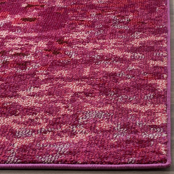 SAFAVIEH Monaco Collection Area Rug - 6'7" Square, Fuchsia, Boho Chic Abstract Watercolor Design, Non-Shedding & Easy Care, Ideal for High Traffic Areas in Living Room, Bedroom (MNC225F)