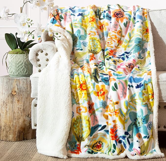 CARSTENS, INC. Ultra Premium Super Soft Plush Sherpa Fleece Oversized Throw Blanket 54" x 68", Field of Flowers