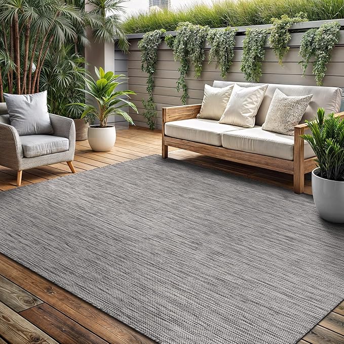 Washable Indoor Outdoor Rug 10x14 Weather Resistant Area Rugs Modern Solid for Porch Deck Balcony Backyard Patio Outside Carpet (10 X 14 Silver Grey)