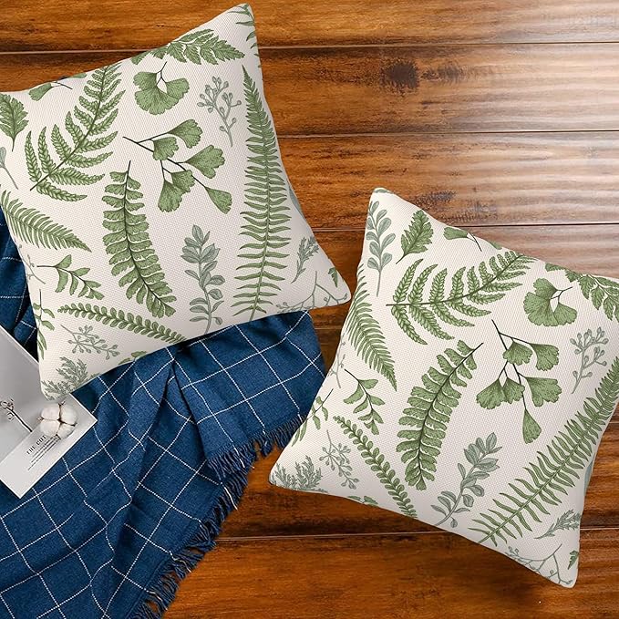 Leaves and Herbs Throw Pillow Cover Case Vintage Floral Botanical Throw Pillows Set of 2 Super Soft Pillow Covers 16x16 Inches Farmhouse Home Decor for Living Room Bedroom Sofa Couch Cushion Cover