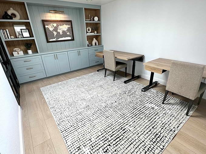 Hauteloom Keita Contemporary Mosaic Area Rug - High Pile Fluffy Soft Shag Carpet for Living Room, Bedroom - Black and White - 6'7" x 9' (6x9)