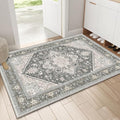 OPPODREAM Thin Throw Rugs 2x3, Small Washable Entryway Rugs 2 x 3 with Non Slip Backing, Low-Pile Faux Cashmere 2 x 3 Carpet, Greenish Grey