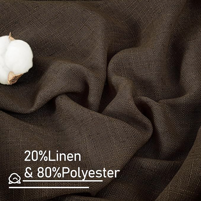 LAMIT 36 Inch Length Linen Curtains for Small Windows, Semi Sheer Light Filtering Panels Back Tab and Rod Pocket Neutral Drapes for Basement/Window/Loft Room, Dark Brown, 2 Panels, 34 x 36 Inch