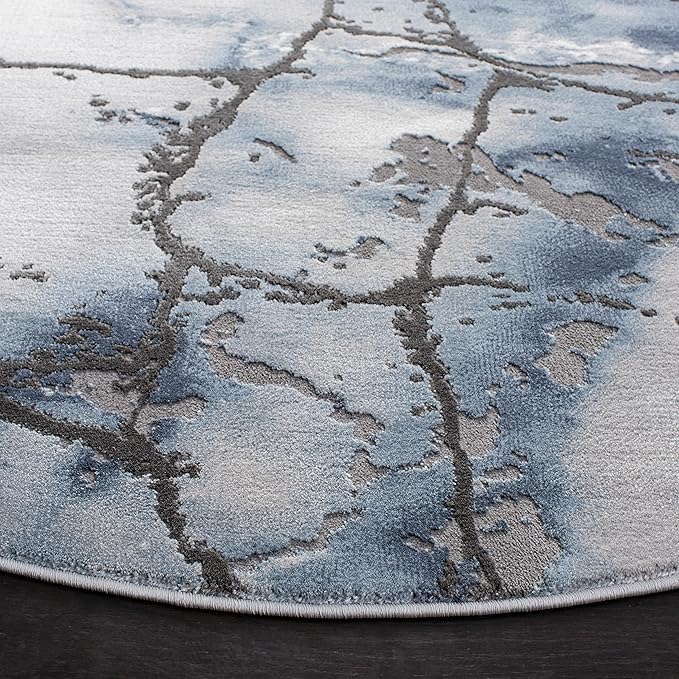 SAFAVIEH Craft Collection Area Rug - 8' Round, Grey & Blue, Modern Abstract Design, Non-Shedding & Easy Care, Ideal for High Traffic Areas in Living Room, Bedroom (CFT877L)