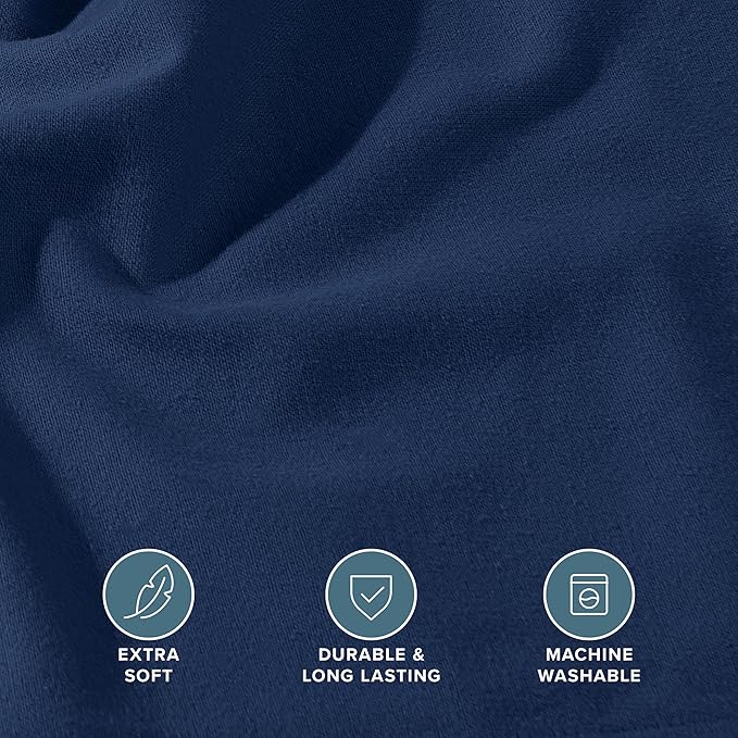 Bare Home 2 Fitted Bottom Sheets 100% Cotton Velvet Flannel (2-Pack) - Extra Soft Heavweight - Double Brushed Flannel - Deep Pocket (Queen, Dark Blue)
