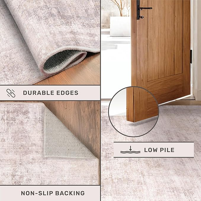 Washale Modern Bedroom 4x6 Area Rugs - Pink and Grey Rug for Living Room, Kitchen, Non Slip & Soft, Medallion Distressed Print Pattern