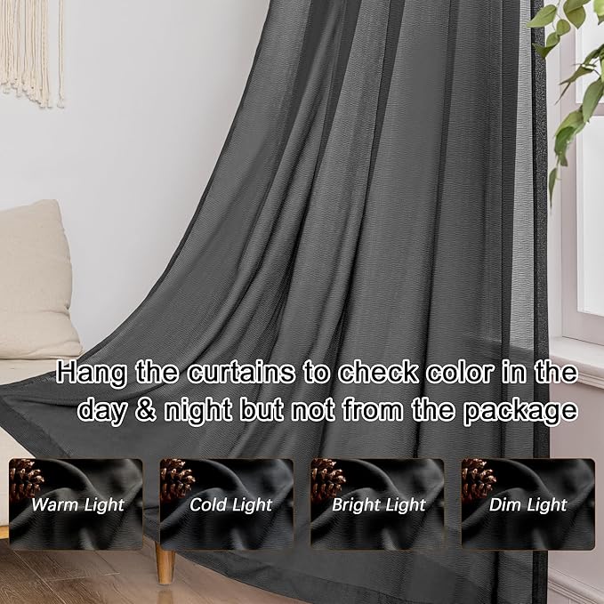 MAIHER Black Pinch Pleat Curtains 96 Inch Sheer Curtain Panels Light Filtering Soft Touch Elegant Pleated Drapes with Adjustable Hooks for Living Room, Black, 42" W x 96" L, 2 Panels