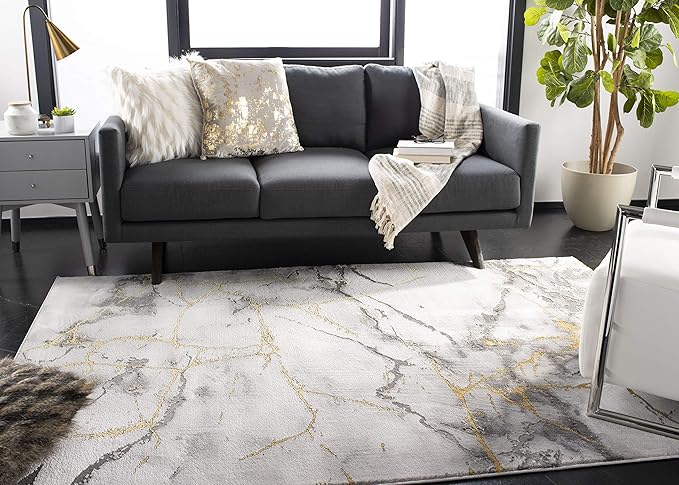 SAFAVIEH Craft Collection Accent Rug - 2'7" x 5', Grey & Gold, Modern Abstract Design, Non-Shedding & Easy Care, Ideal for High Traffic Areas in Entryway, Living Room, Bedroom (CFT877F)