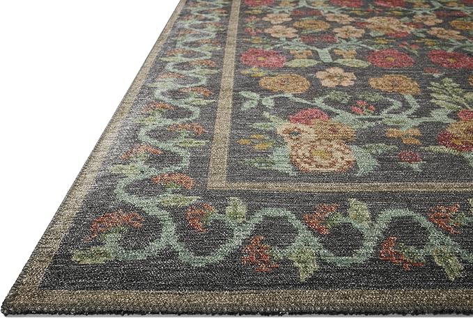 Loloi Rifle Paper Co. Rosa Collection RSA-01 Black 2'-6" x 9'-6" Runner Rug