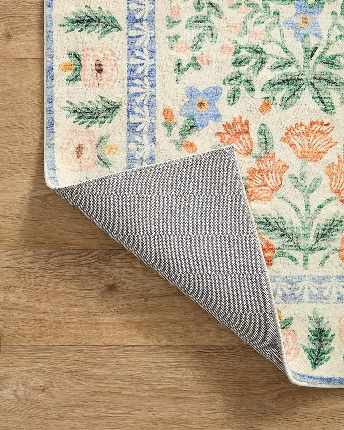 Loloi Rifle Paper Co. Eden Collection EDE-02 Mughal Garden Cream 2'-6" x 9'-6" Runner Rug feat. CloudPile™