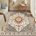 Tangsoo 4x6 Area Rugs for Living Room, Washable Vintage Rug Indoor, Distressed Turmeric Carpet for Bedroom, Non Slip Soft Low Pile Rugs Foldable Floor Rug for Dining Room Dorm Bedside Bathroom