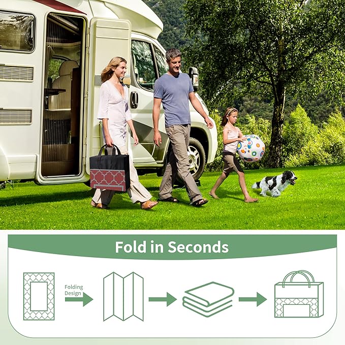 GENIMO 9' x 12' Outdoor Rug Waterproof for Patio Decor, Foldable Reversible Plastic Straw Area Rugs Mat for Camper, Outside Carpet for Rv, Deck, Porch, Picnic, Beach, Balcony, Red & Grey