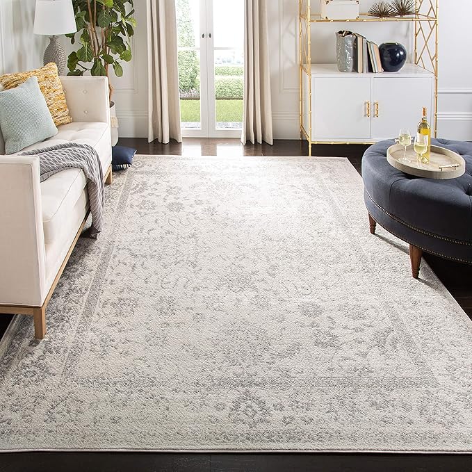SAFAVIEH Area Rug 12x18 - Adirondack Collection - Large - Ivory & Silver, Distressed Vintage Floral Design, Non-Shedding & Easy to Clean, Ideal for Living Room, Bedroom, Dining Space (ADR109C)