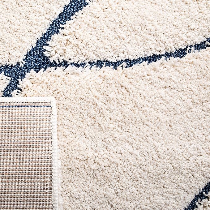 SAFAVIEH Florida Shag Collection Area Rug - 6'7" Square, Cream & Blue, Non-Shedding & Easy Care, 1.2-inch Thick Ideal for High Traffic Areas in Living Room, Bedroom (SG471-1165)