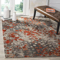 SAFAVIEH Monaco Collection Area Rug - 6'7" x 9'2", Grey & Orange, Boho Chic Abstract Watercolor Design, Non-Shedding & Easy Care, Ideal for High Traffic Areas in Living Room, Bedroom (MNC225H)
