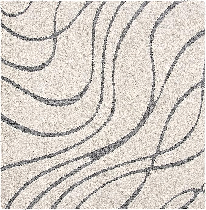 SAFAVIEH Florida Shag Collection Area Rug - 10' Square, Cream & Grey, Non-Shedding & Easy Care, 1.2-inch Thick Ideal for High Traffic Areas in Living Room, Bedroom (SG471-1180)