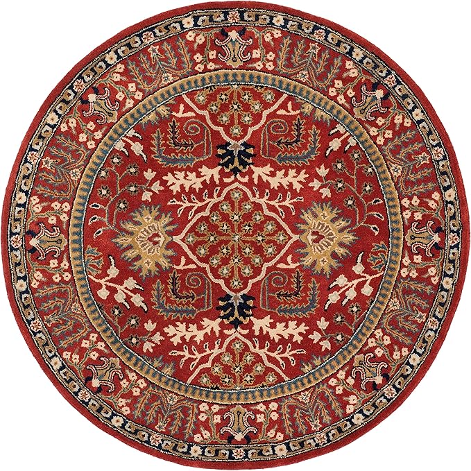 SAFAVIEH Antiquity Collection 4' Round Red/Multi AT64A Handmade Traditional Oriental Wool Area Rug