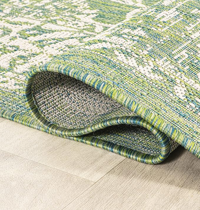 JONATHAN Y Weave Floral Indoor Outdoor Runner Rug 2X8 Cream/Green, Tela Bohemian Textured for Backyard, Patio, Porch, Easy-Cleaning, High Traffic, Pet-Friendly, Non-Shedding (SMB100F-28)
