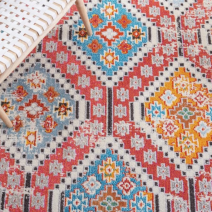 SAFAVIEH Madison Collection Runner Rug - 2'2" x 6', Rust & Pink, Boho Diamond Distressed Design, Non-Shedding & Easy Care, Ideal for High Traffic Areas in Living Room, Bedroom (MAD418Q)