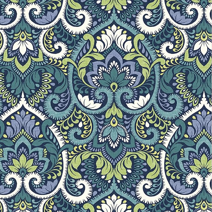 Arden Outdoor Dining Chair Cushion, 2 Pack, 20 x 20, Rain-Proof, Fade Resistant, Sapphire Aurora Blue Damask