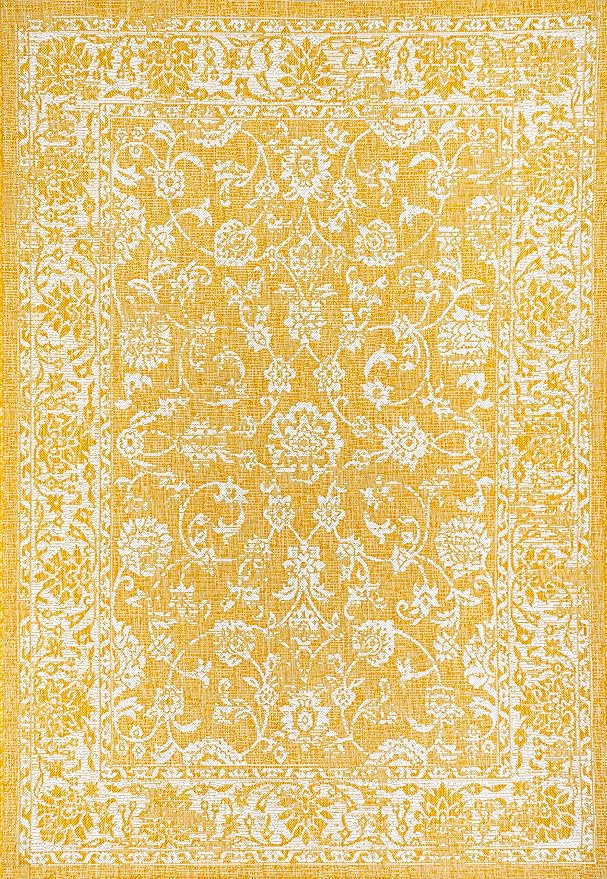 JONATHAN Y Weave Floral Indoor Outdoor Area Rug 5X8 Yellow/Cream, Tela Bohemian Textured for Backyard, Patio, Porch, Easy-Cleaning, High Traffic, Pet-Friendly, Non-Shedding (SMB100E-5)