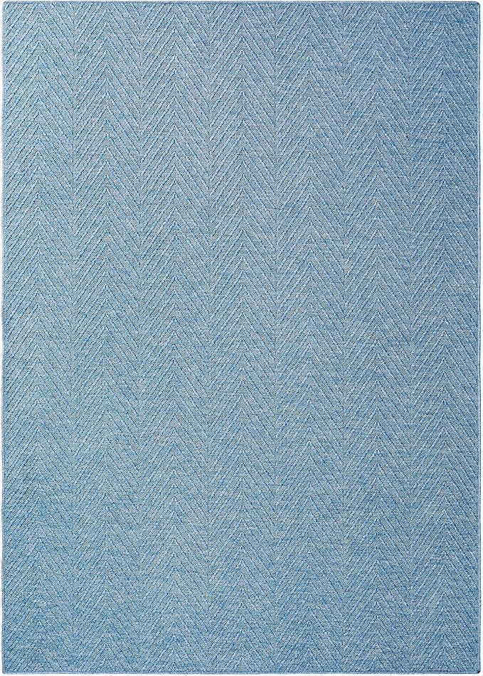 TOWN & COUNTRY BASICS Pax Herringbone Textured Solid Everwash® Washable Area Rug, Low Pile, Non-Slip Backing, Easy Clean Pet & Family Friendly Rug, Blue, 9'10"x14'