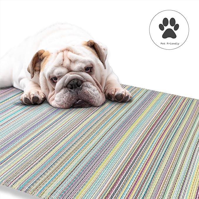 Fab Habitat Outdoor Rug - Waterproof, Fade Resistant, Crease-Free - Premium Recycled Plastic - Striped - Porch, Deck, Balcony, Mudroom, Laundry Room, Patio - Cancun - Candy - 8 x 8 ft Square