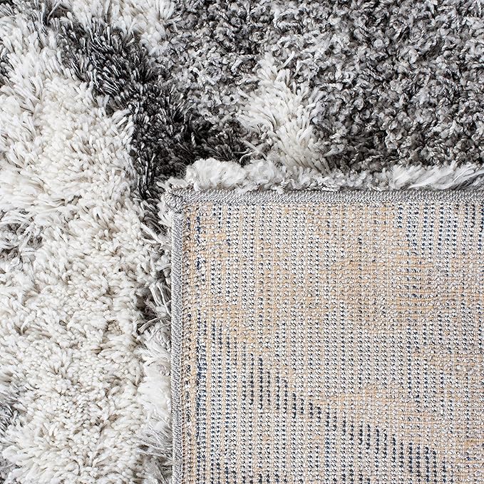 SAFAVIEH Horizon Shag Collection Area Rug - 11' Square, Grey/Ivory, Geometric Design, Ideal for High Traffic Areas in Living Room, Bedroom, Dining (HZN890F)