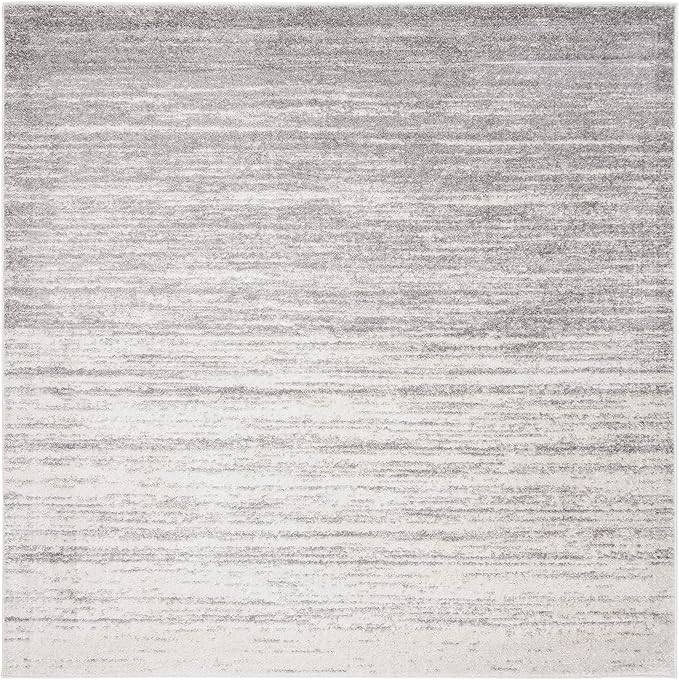 SAFAVIEH Adirondack Collection Area Rug - 8' Square, Ivory & Silver, Modern Ombre Design, Non Shedding & Easy to Clean, Ideal for Living Room, Bedroom, Office, Dining Space (ADR113B)
