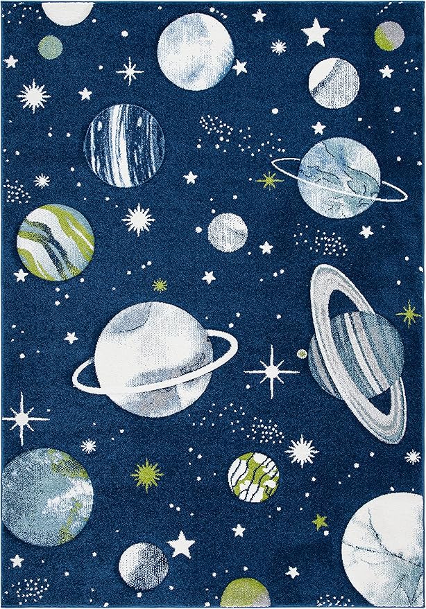 SAFAVIEH Carousel Kids Collection Area Rug - 10' x 14', Navy & Ivory, Non-Shedding & Easy Care, Ideal for High Traffic Areas for Boys & Girls in Playroom, Nursery, Bedroom (CRK103N)