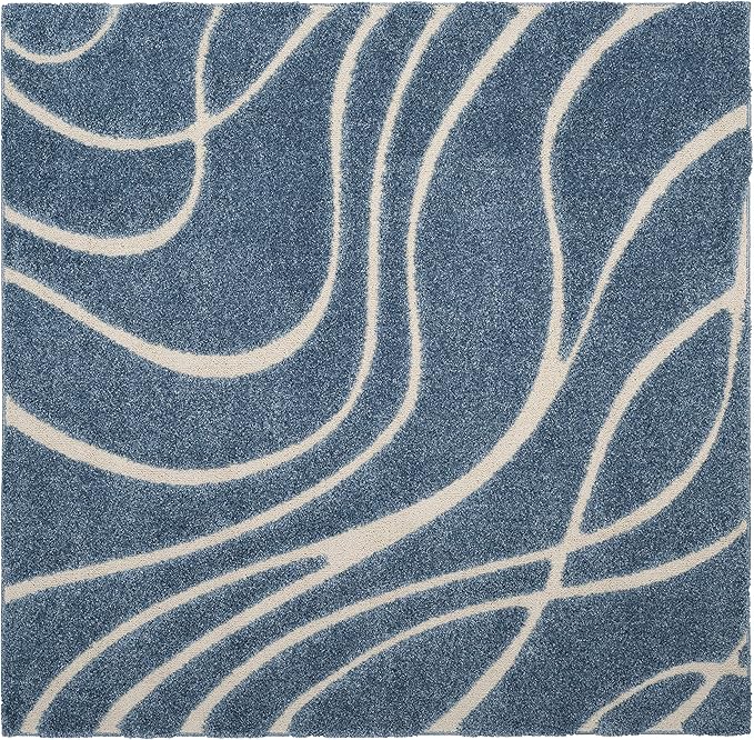 SAFAVIEH Florida Shag Collection Area Rug - 4' Square, Light Blue & Cream, Non-Shedding & Easy Care, 1.2-inch Thick Ideal for High Traffic Areas in Living Room, Bedroom (SG471-6011)