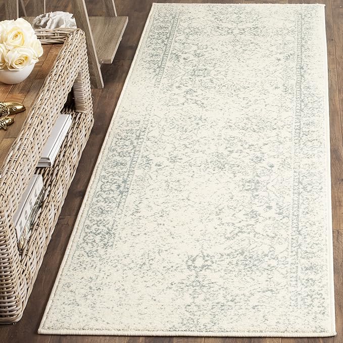 SAFAVIEH Adirondack Collection Runner Rug - 2'6" x 10', Ivory & Slate, Distressed Vintage Floral Design, Non-Shedding & Easy to Clean, Ideal for Hallway, Foyer, Entryway, Bedroom (ADR109S)