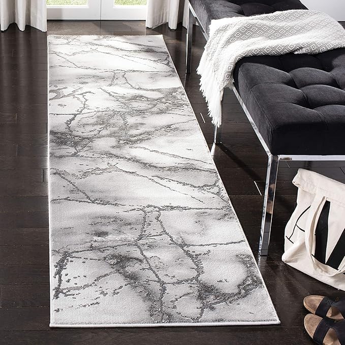SAFAVIEH Craft Collection Runner Rug - 2'3" x 18', Grey & Silver, Modern Abstract Design, Non-Shedding & Easy Care, Ideal for High Traffic Areas in Living Room, Bedroom (CFT877G)