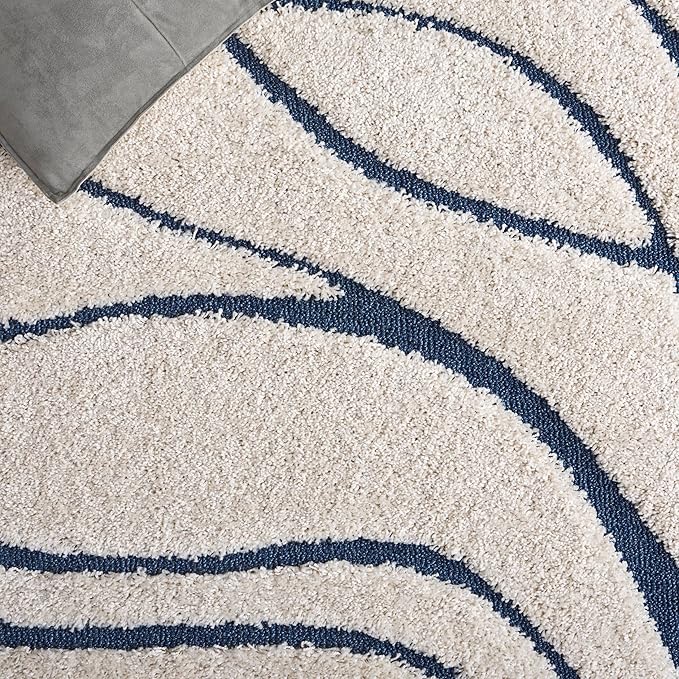 SAFAVIEH Florida Shag Collection Area Rug - 6' x 8', Cream & Blue, Non-Shedding & Easy Cleaning, Plush Thick Pile, Ideal for Living Room, Bedroom, Dining Space (SG471-1165)