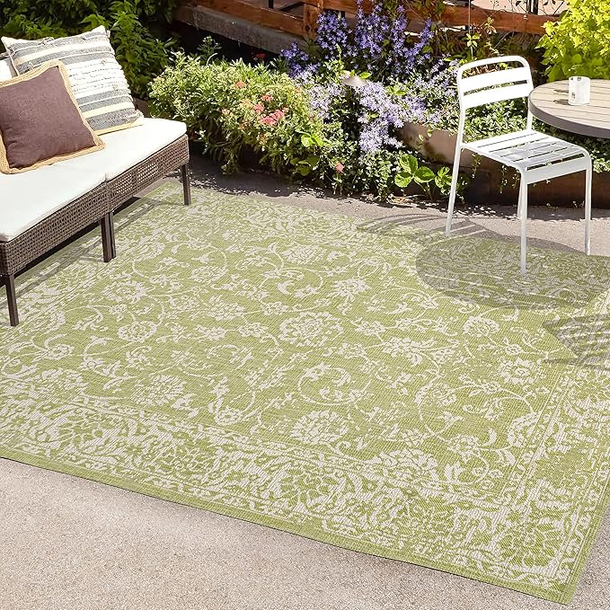 JONATHAN Y Weave Floral Indoor Outdoor Area Rug 8X10 Green/Cream, Tela Bohemian Textured for Backyard, Patio, Porch, Easy-Cleaning, High Traffic, Pet-Friendly, Non-Shedding (SMB100D-8)